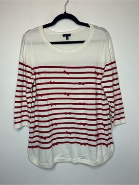 Talbots Women’s Plus Size Cute Bow Stripe Red White Tunic Sweater 1X Petite